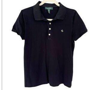 Lauren Ralph Lauren Black Polo Silver Buttons Sz Petite Large Short Sleeve